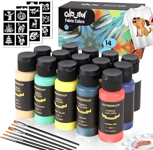 Miniatura 10 de Colorful Juego de Pintura de Tela para Ropa de 12 Colores - Kit de Pintura Textil Permanente para Zapatos, Lienzo - Juego de Pintura Antideslizante