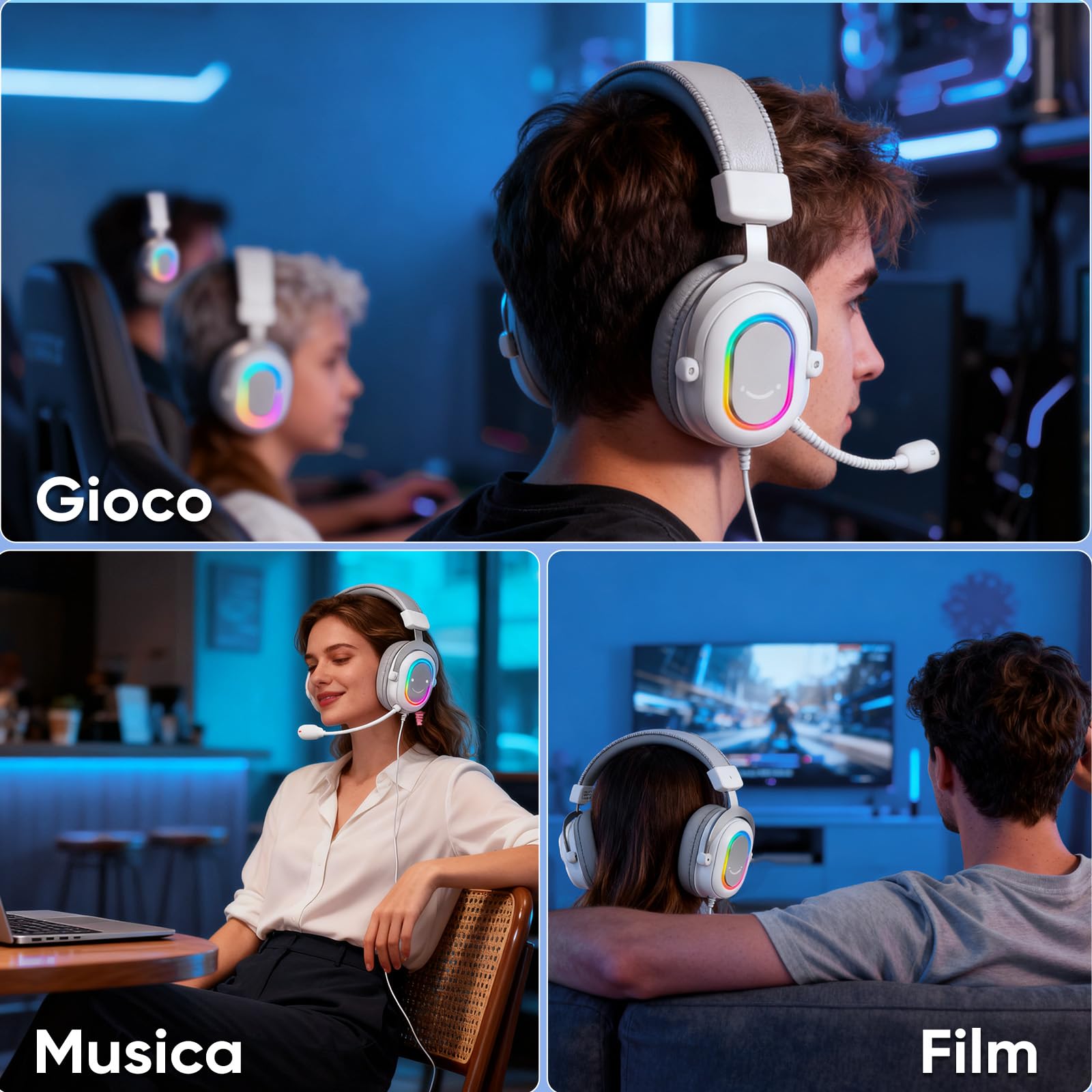 FIFINE Cuffie Gaming PC 7.1 Surround, Cuffie con Microfono per PS4 PS5, Cuffie con Filo con 3 modalità EQ, Auricolare con RGB e cuscinetti auricolari morbidi