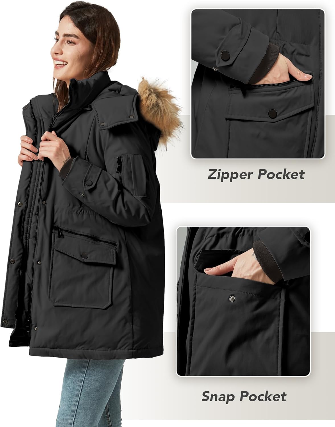 PUREPEAR Women's Thicken Puffer Coat Winter Removable Fur Hood Parka Jacket with Pockets - Image 2