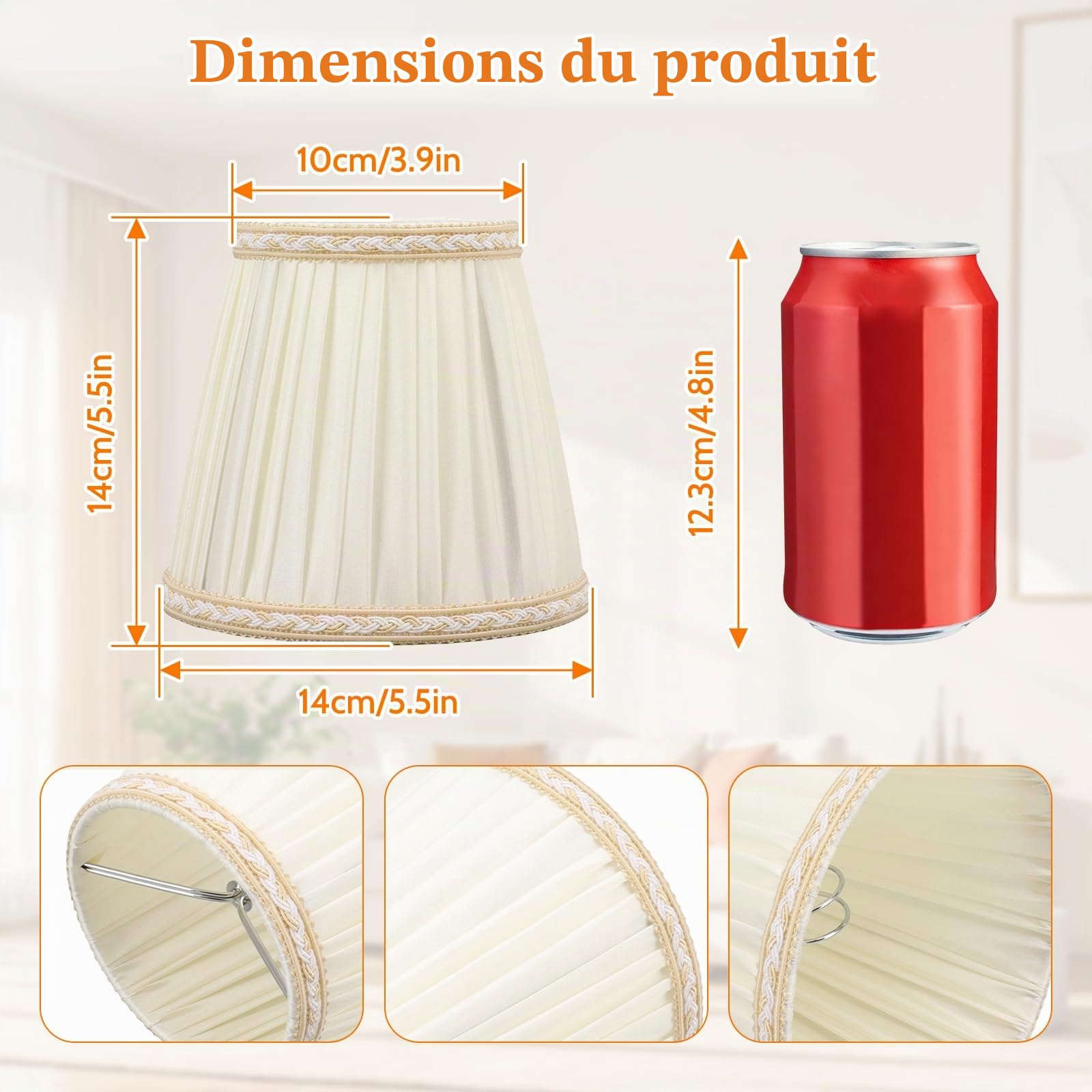 6 Pcs Abat-jour en Tissu, 9 x 13 x 14 cm Adapté aux Ampoules E14, Accessoires D'éclairage de Lustre de Chevet, D'abat-Jour Mural de Style Nordiques pour Lampes de Table, Lustres, Appliques Murales