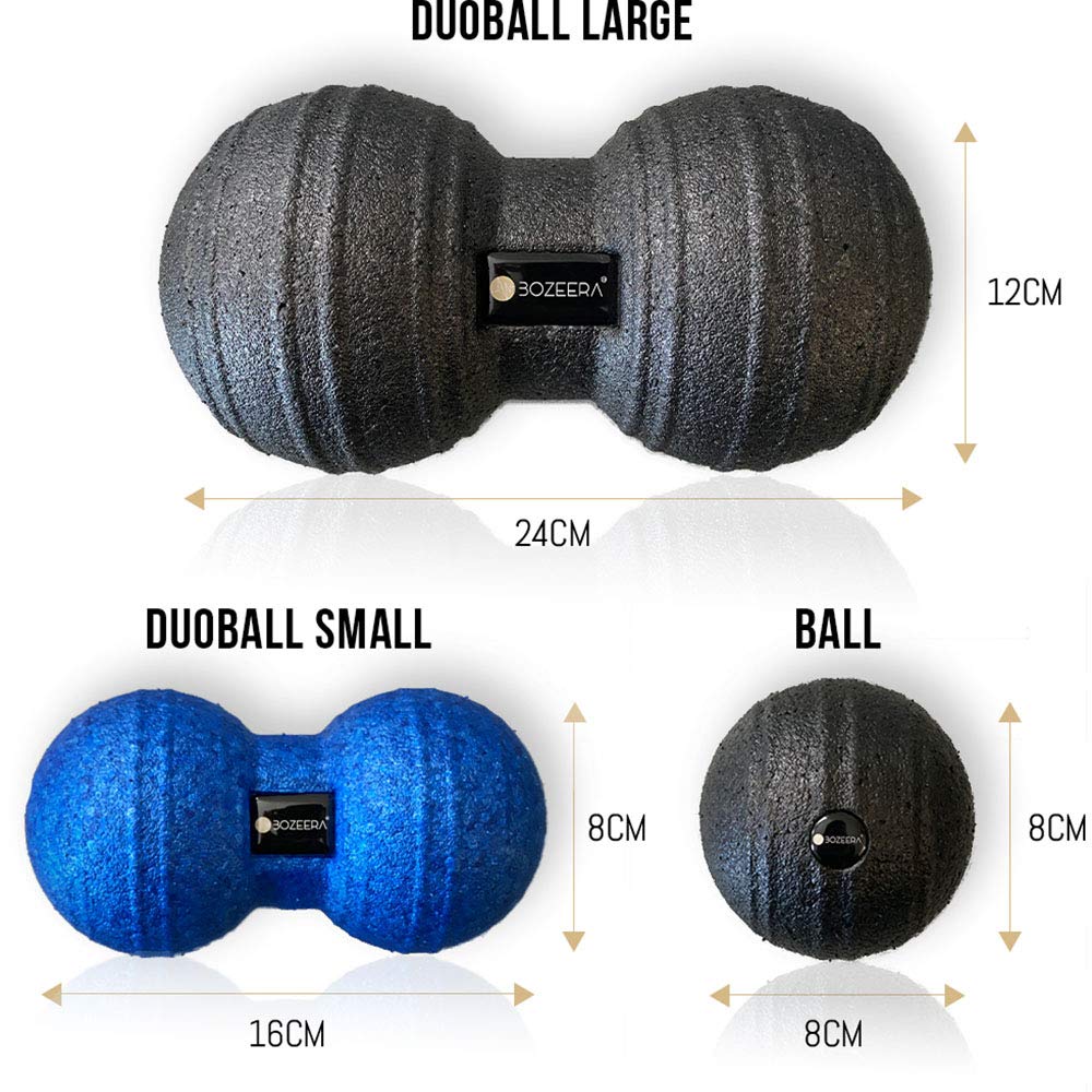 [FASZIEN DUOBALL 12cm, Faszienmassageset 8cm & 12cm] Duoball-Faszien-Massage-Bälle-Set Inkl. GRATIS Videoanleitung, Poster & Tasche – BOZEERA©: Premium Set