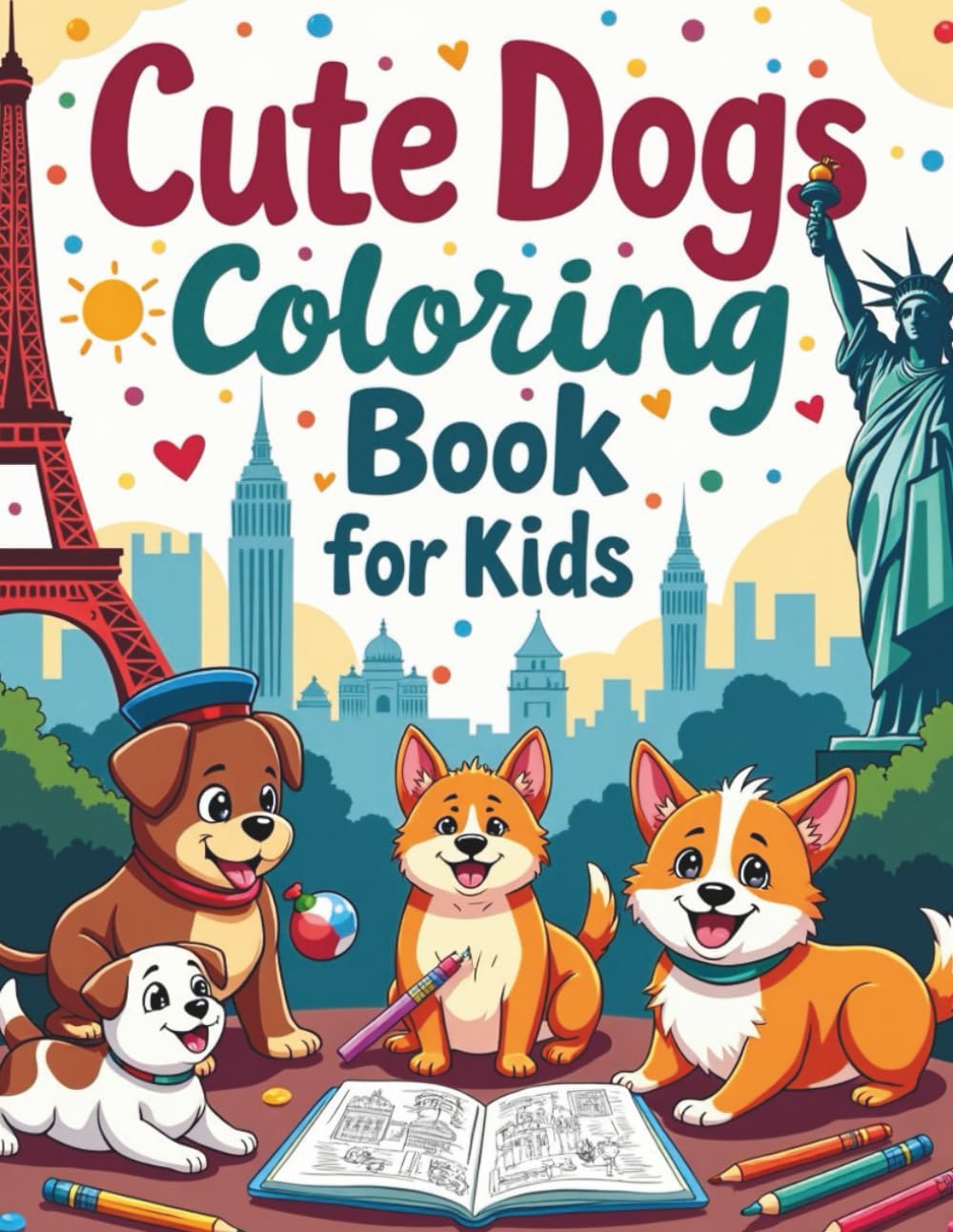 Cute Dogs Coloring Book For Kids: Adorable Dogs Doing Funny Things in Famous Cities And Landmarks