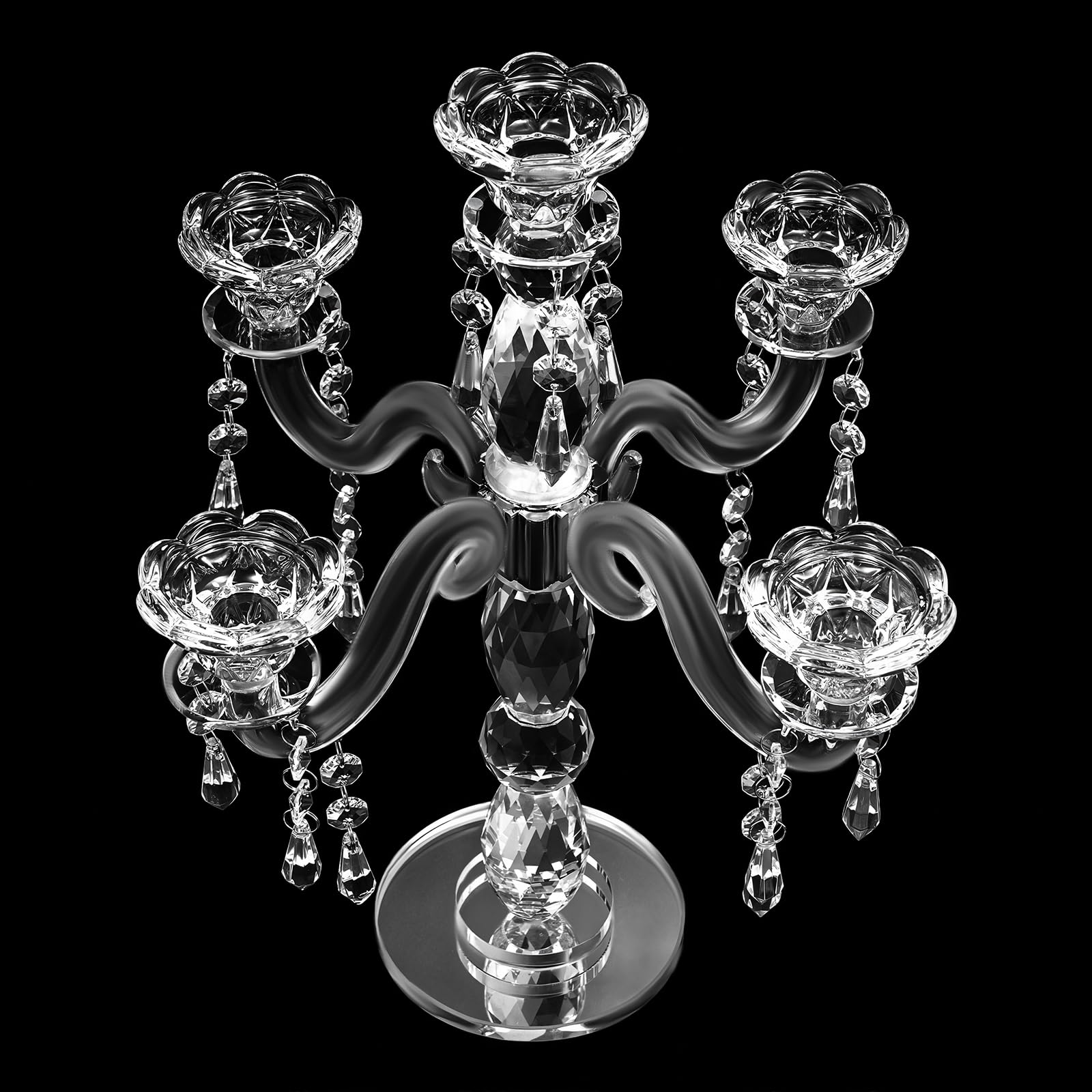 Portacandele a 5 rami in cristallo, altezza 35,5 cm, decorazione da tavolo per matrimoni, lampadario in cristallo trasparente con 5 portacandele