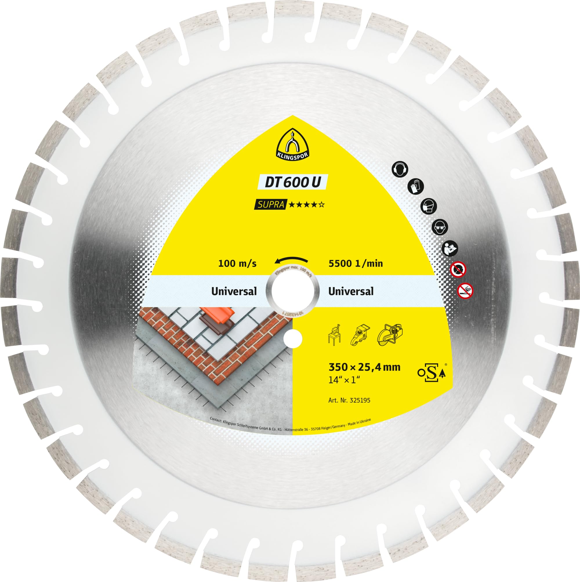 DT 600 U Supra Diamanttrennscheibe 350 x 3 x 20 mm 37 Segmente Kurzverzahnung - für Baustellenmaterialien und Beton - 325194