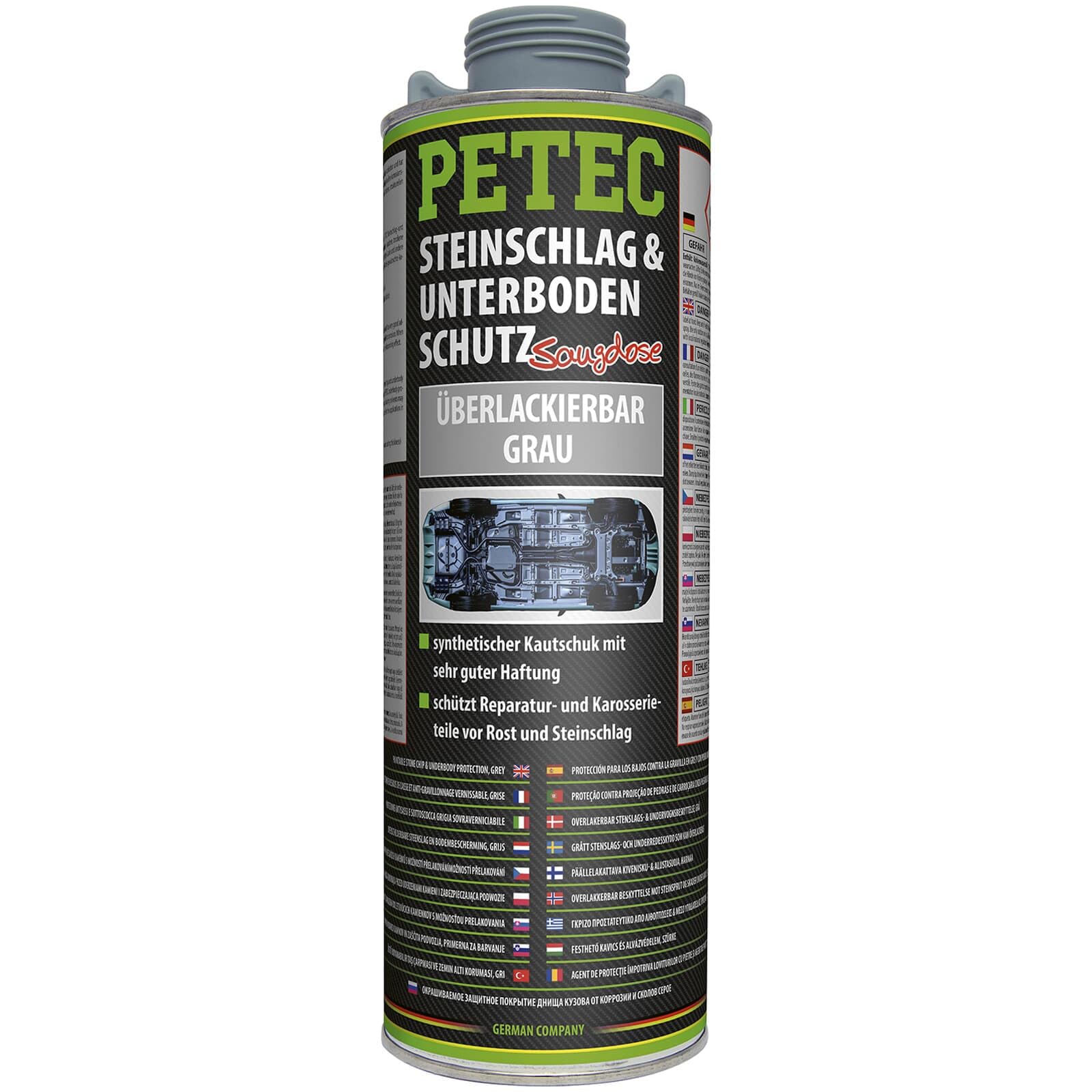 BandelOne enthält 4X 1L PETEC Steinschlag Unterbodenschutz Kautschuk Saugdose Überlackierbar Grau