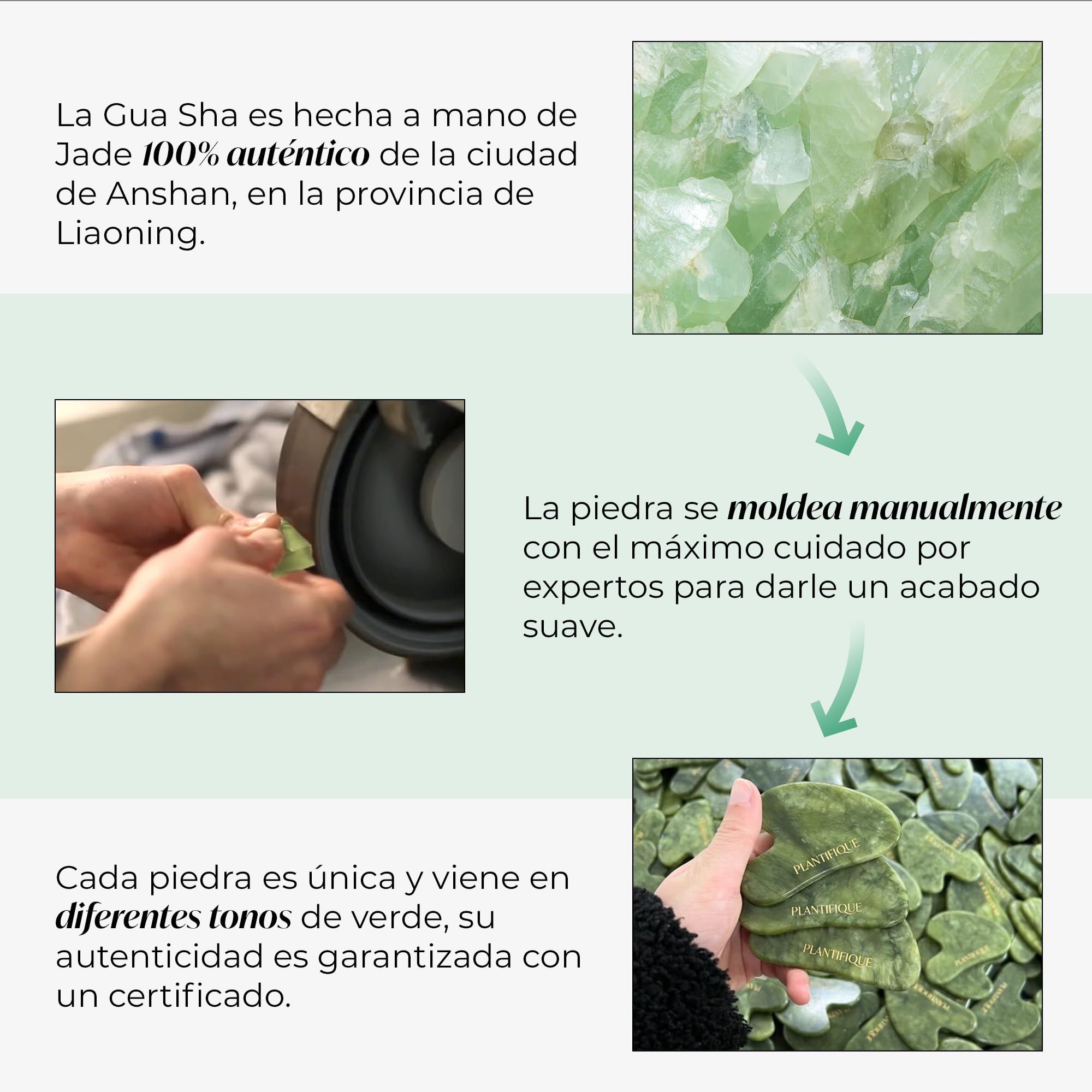 Plantifique Gua Sha Facial de Jade Auténtico - Masajeador Facial para Tonificar y Reafirmar la Piel - Guasha Jade Piedra Natural