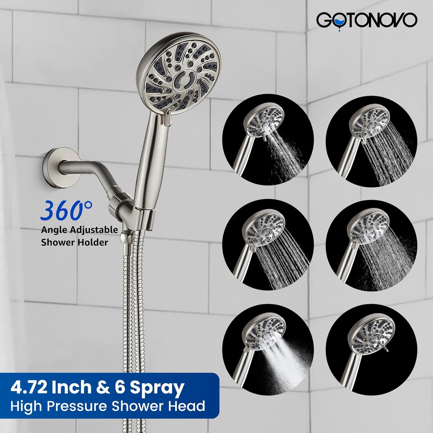 Bathroom Shower Head Kit High Pressure Combo System Shower Faucet with 3 Handle Tub Shower Faucet Set, Dual Shower Head and Handle Set, Bathtub and Shower Faucet Combo Brushed Nickel