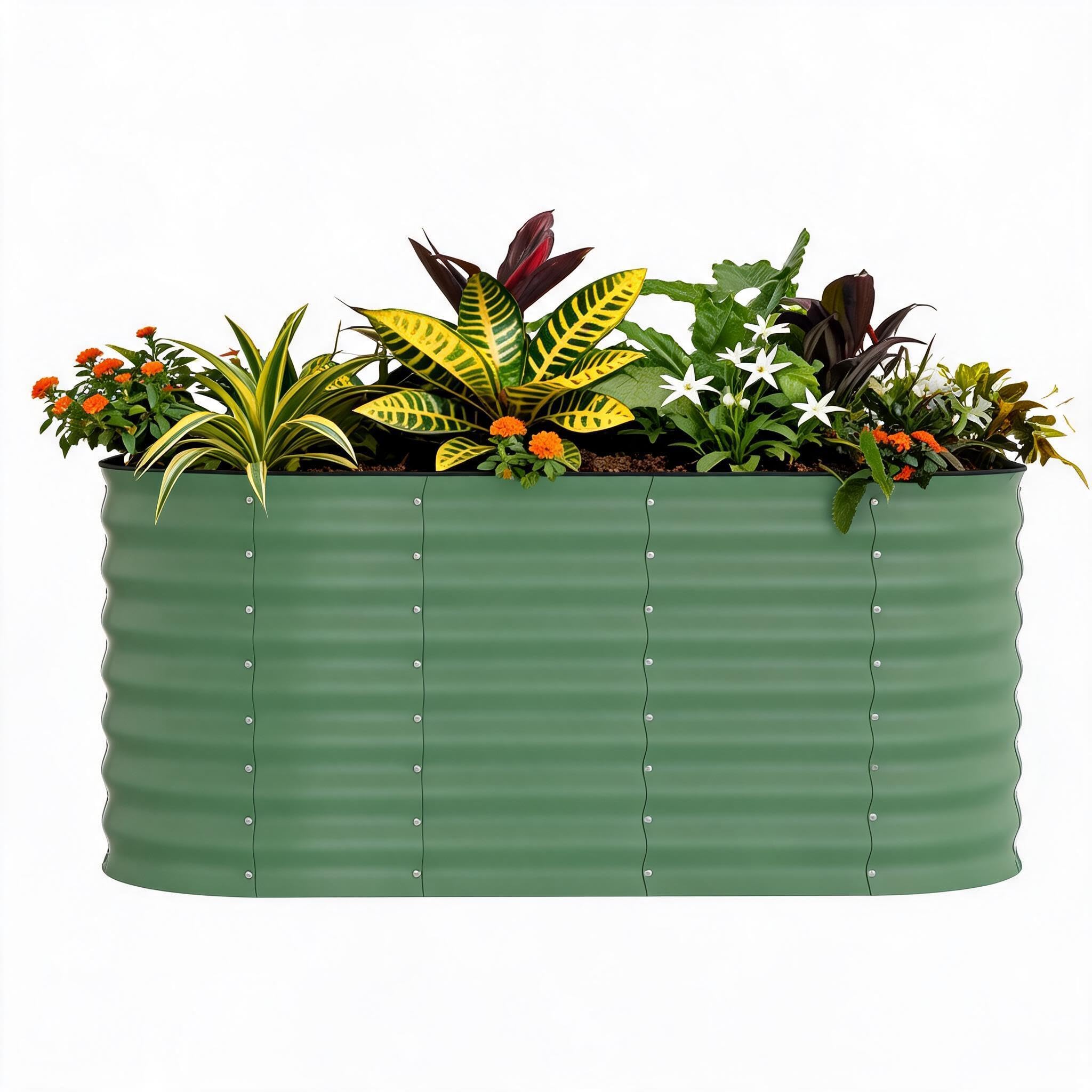 Cachpib Raised Garden Bed, Galvanized Steel Outdoor Planter Box, Bottomless Raised Bed for Growing Outdoor Plants, Vegetables, Flowers and Herbs