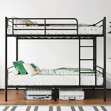 Bunk Beds,Bunk Bed Twin Over Twin for Kids Teens Adults with Ladders and Guardrail,Sturdy Literas Heavy Duty Metal Slats,400 lbs Capacity,No Spring Box Required,Black