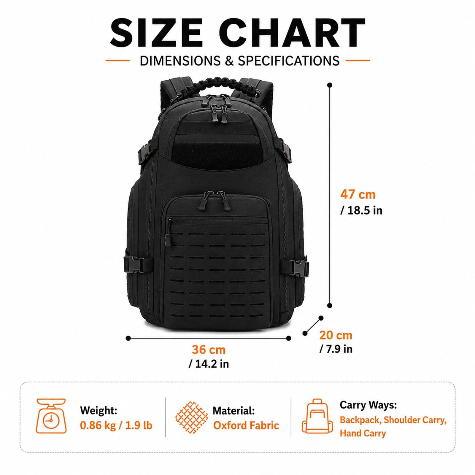 Zaino Outdoor da Viaggio per Uomo, Zaino Grande con Tasche Multiple, Schienale Imbottito Traspirante e Tessuto Oxford per Trekking Campeggio(Black)