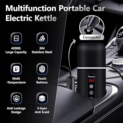 Miniatura 2 de Hervidor eléctrico portátil de viaje, calentador de café para automóvil de 12 V24 V, caldera de agua caliente de 14.2 fl oz, pequeño calentador de