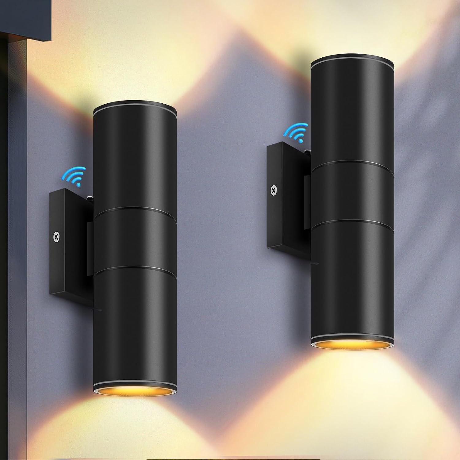 Dusk to Dawn Outdoor Wall Lights: 2 Pack Sensor Waterproof Cylinder Up Down Lights - Aluminum Modern Outdoor Wall Sconce for Porch Patio