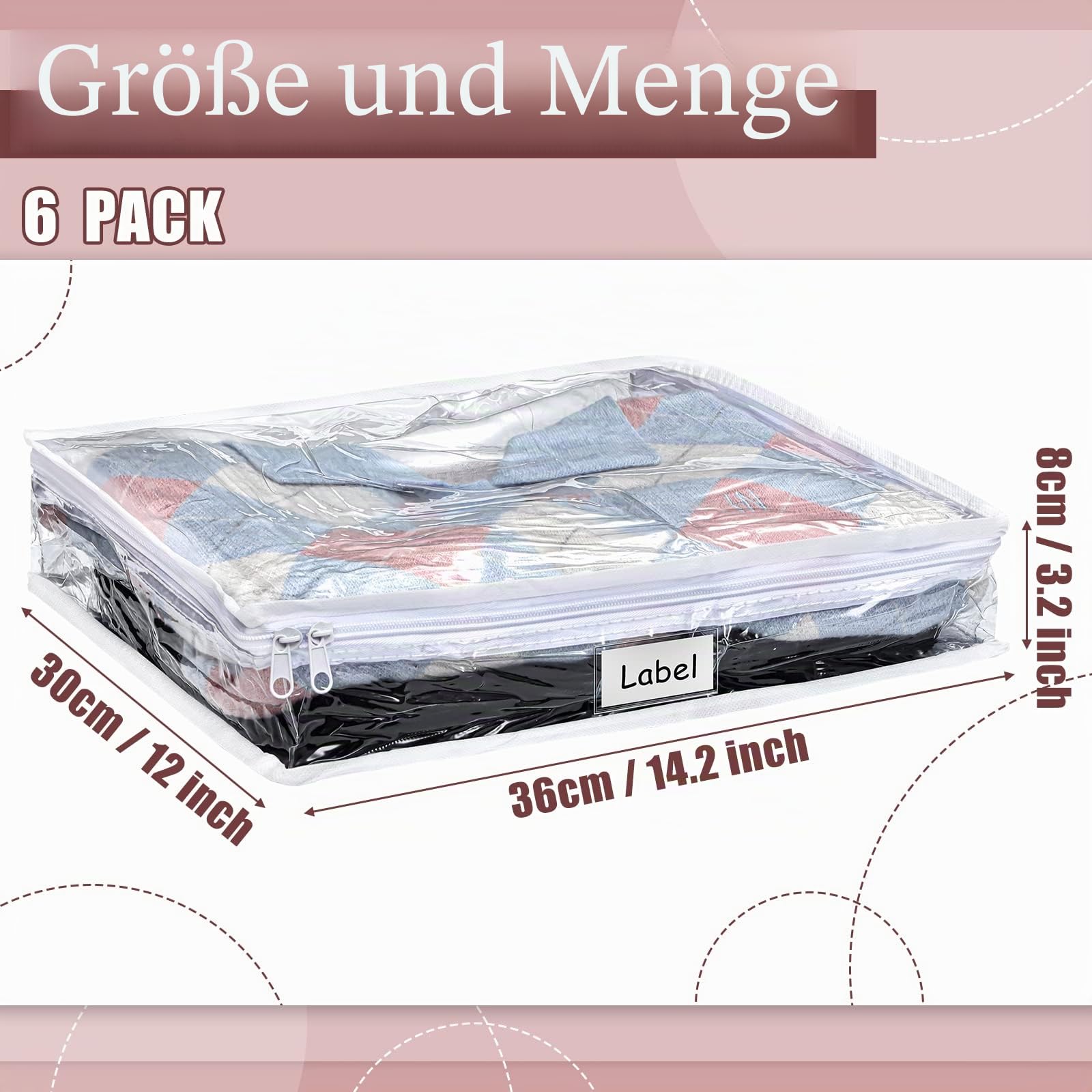 6 Stück Aufbewahrungstaschen mit Reißverschluss, transparente PVC-Pullover-Aufbewahrungstasche für Bettlaken, Organizer, Steppkissen, 36x30x8.9 cm