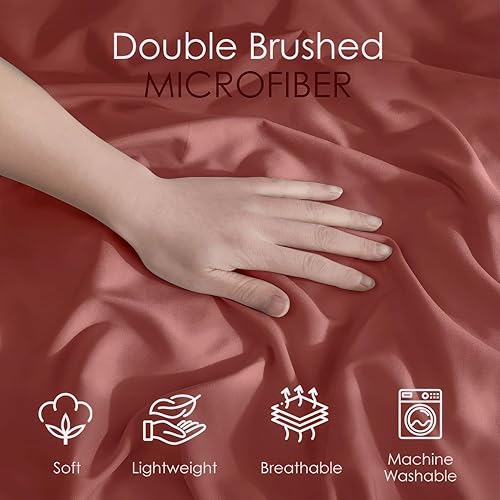 Miniatura 4 de Hearth & Harbor Juego de funda de edredón individual  Funda de edredón de arcilla rosa suave para cama individual, doble cepillado