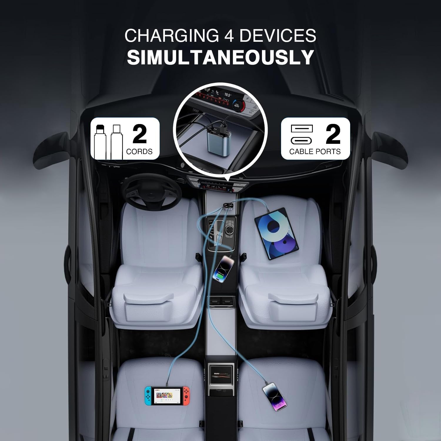 Prolet® 120W 4 in 1 Car Charger with 2 Retractable Cable (Type C & iPhone), 1 USB & 1 Type C Port- Universal Car Charger Compatible with All Android & iPhone Series 18/17/16/15/14/13/12/11 — Amazon image 4