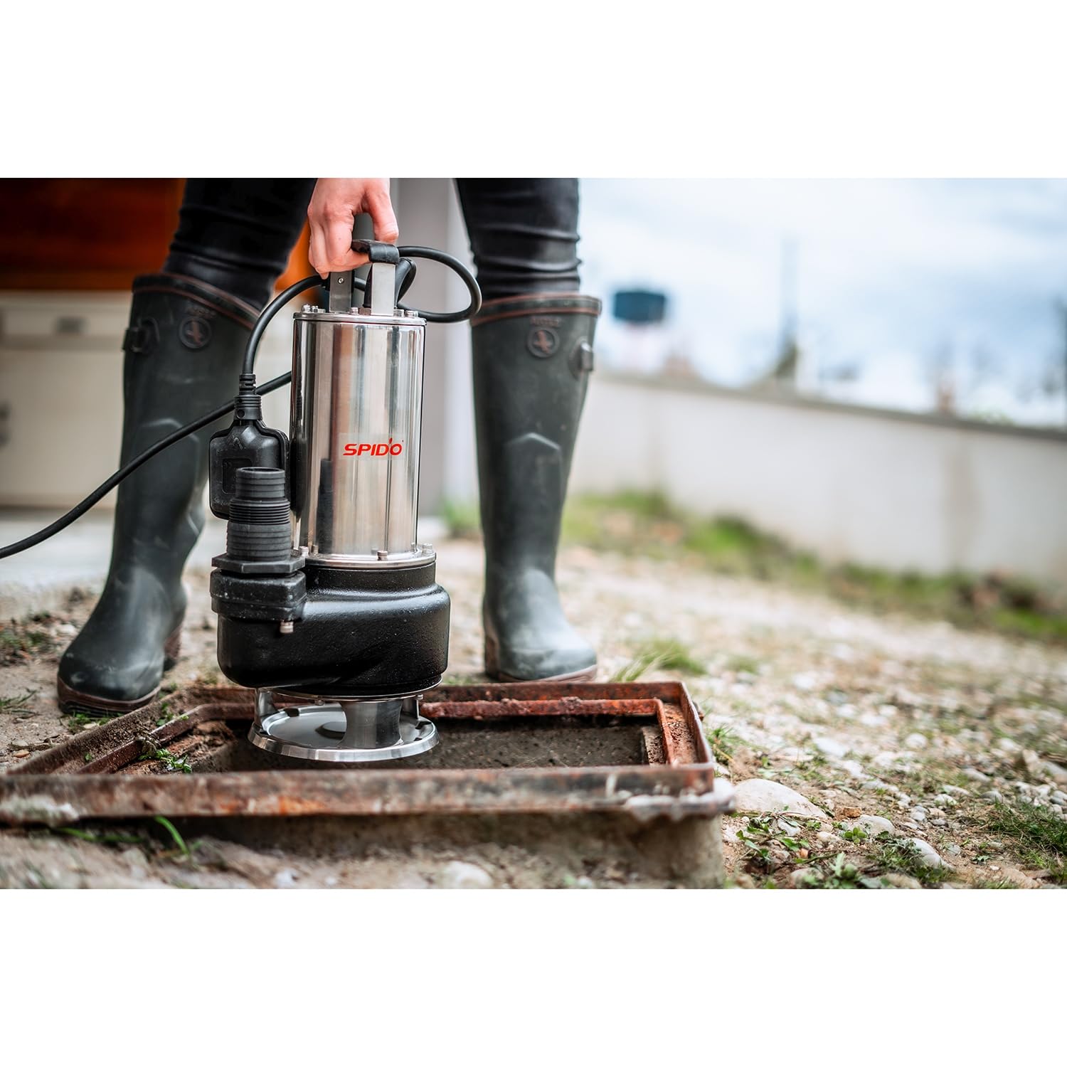 SPIDO PRO - Bomba de Achique para Aguas Cargadas 1500W - 24 m3/h - Impulsor Vortex - Altura Máx 11 m - Uso Intensivo