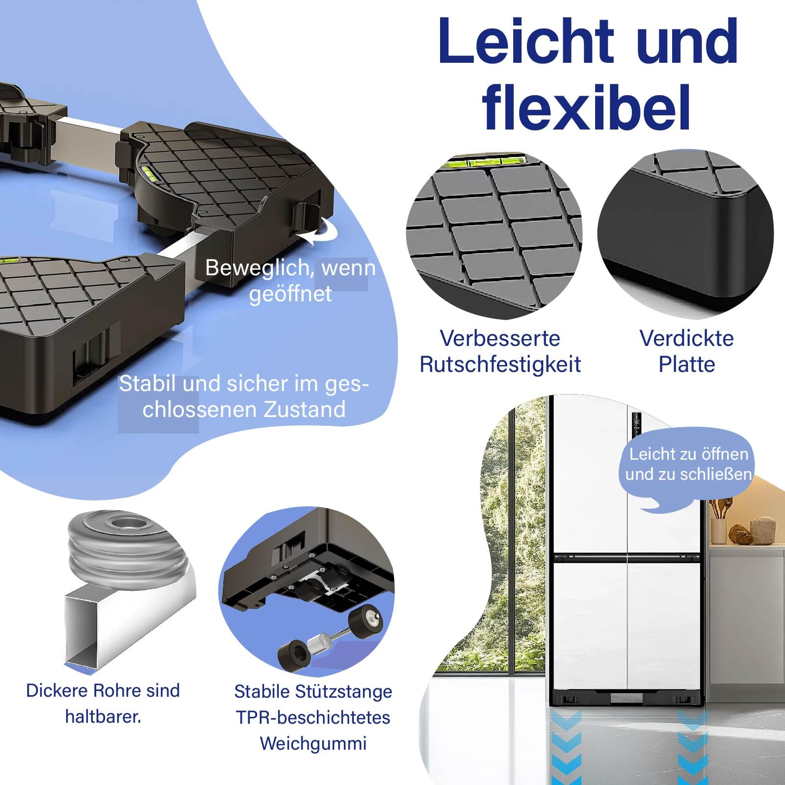 Mini Kühlschrank Sockel Höhe 4cm Untergestell für Kühlschrank Sockel spülmaschine Gefriertruhe Gefrierschrank Küchenschrank(Einstellbare 42-65cm)-Grau