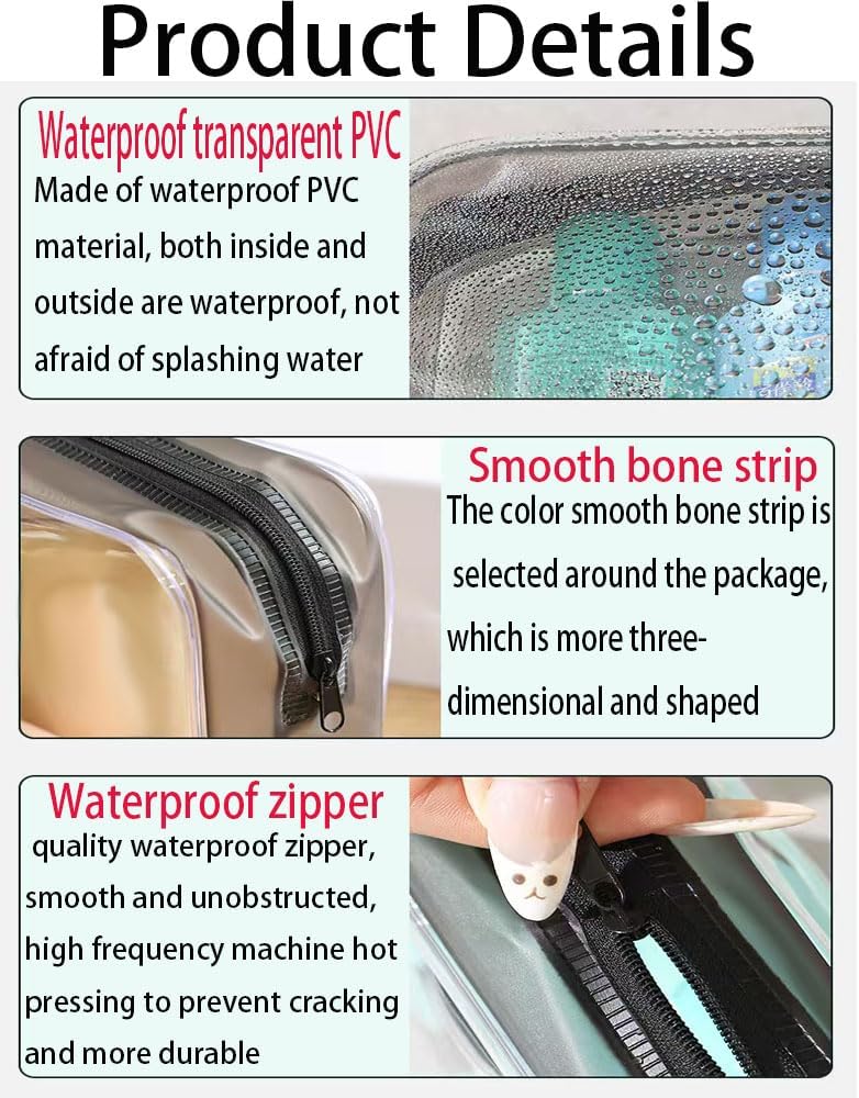 4 Pack Clear Makeup Bags, Travel PVC Waterproof Clear Makeup