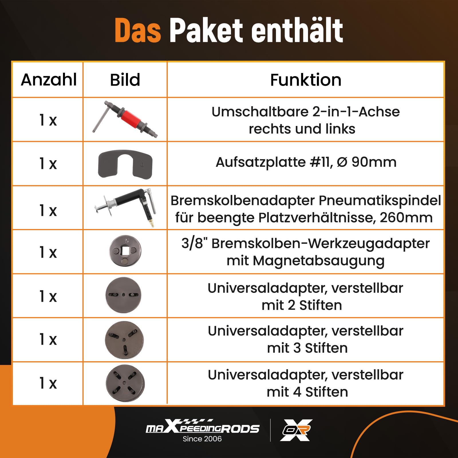 maXpeedingrods Jeu d'outils universels de repousse-piston de frein 8 pièces, 3/8 Zoll (9.525MM) universel d'outils de réinitialisation des pistons de frein de Disque Outil et adaptateurs