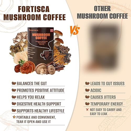 Miniatura 8 de Café de hongos 10 en 1, 2000 mg (melena de león, cordyceps y otros) Suplemento de hongos café instantáneo en polvo Ashwagandha Multivitaminas de