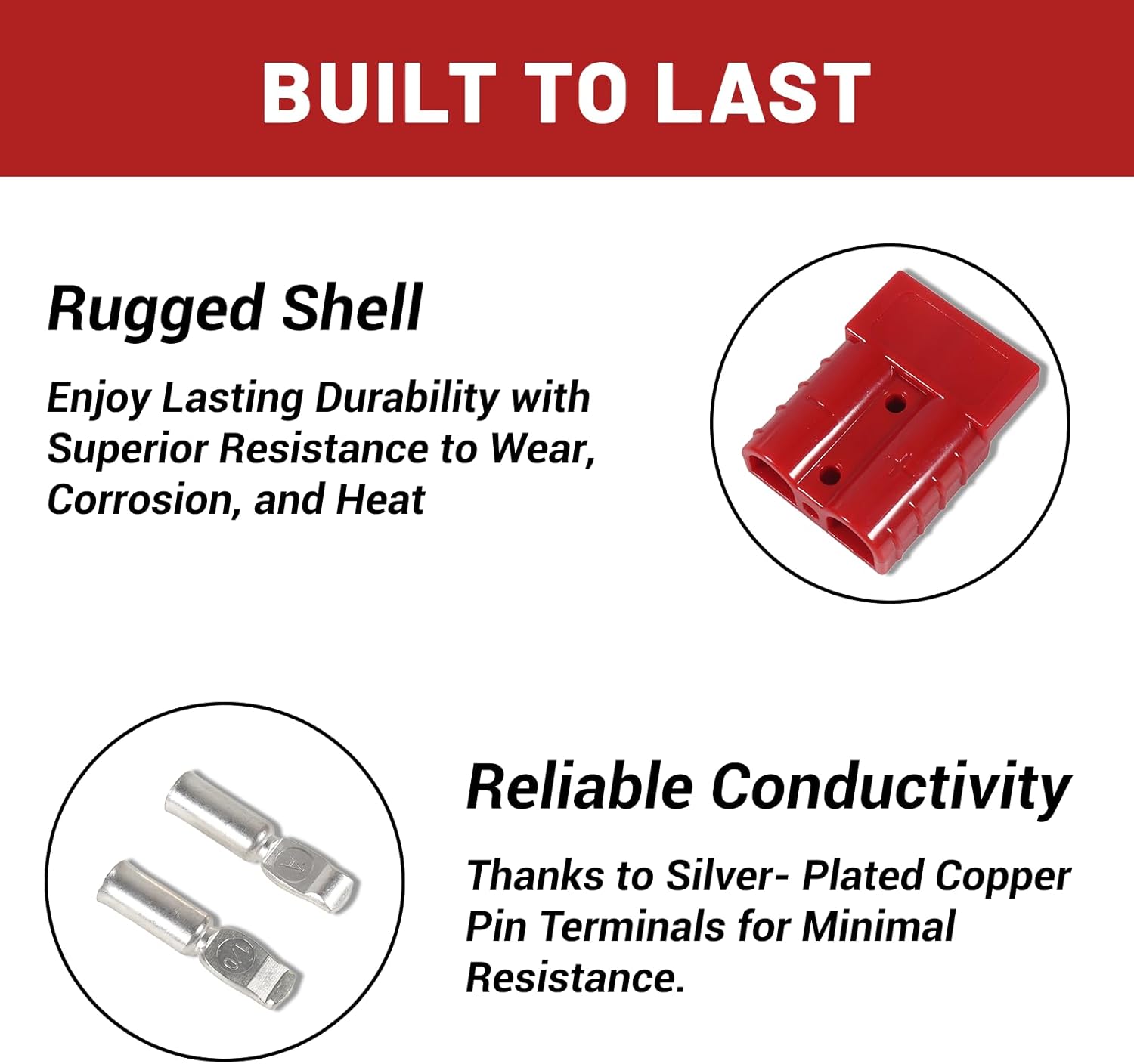 50A Battery Quick Connect/Disconnect Connector for 6 to 12 Gauge Cables, 12V to 36V 50A Wire Harness Plug Kit for Car Bike ATV Winches Lifts Motors,Set of 6, Red