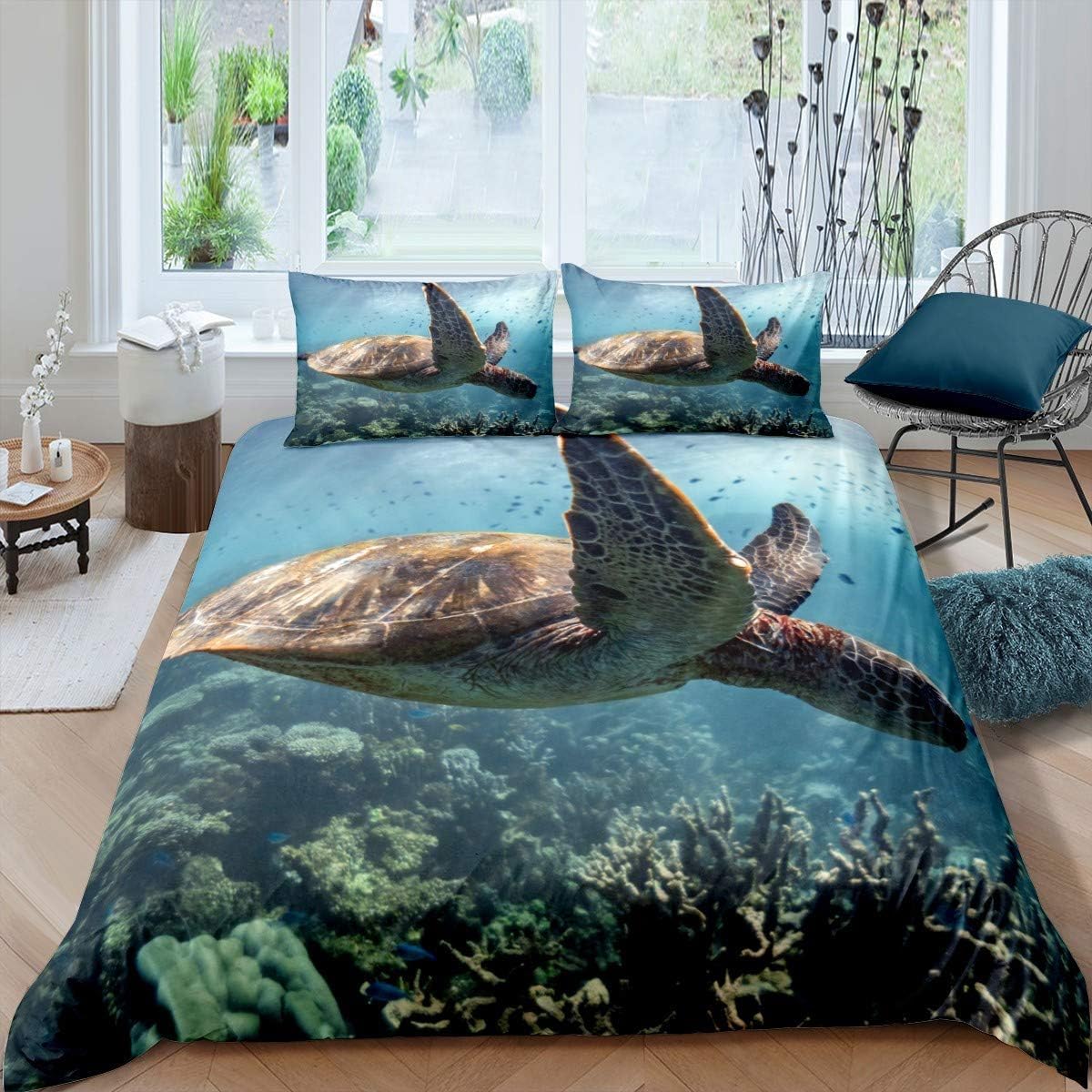 Bedding Set Soft Double Bed Duvet Cover With Zipper Closure Animal Turtle 3D Printed Bed Set Room Decoration 3 Pcs-1 Bedding Set With 2 Pillow Case - Hypoallergenic 200X200 Cm-69247400389
