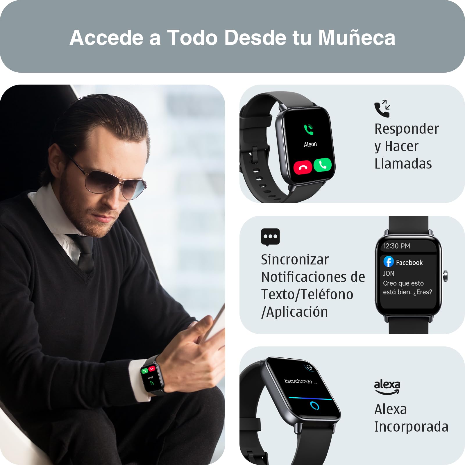 Orologio Smartwatch Uomo con Chiamate Bluetooth e Alexa, 1.8'' Smartwatch Uomo SpO2/Frequenza Cardiaca/Sonno, Contacalorie/Passi/Distanza, 100 Modalità Sport, IP68 Regalo da Uomo per Android iOS