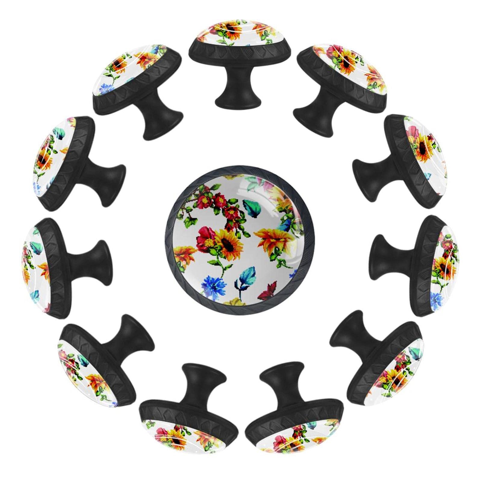 Boutons de tiroir ronds 35mm Blur à motif floral pour mobilier en bois