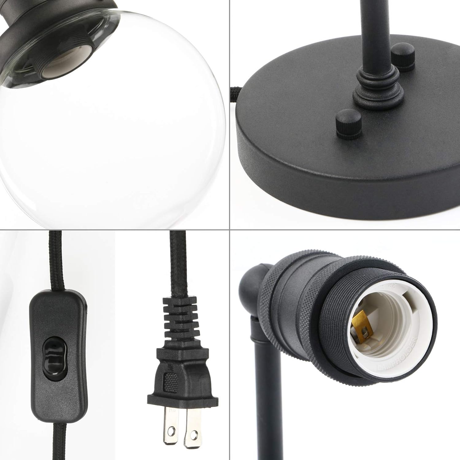 Phansthy Black Sconce with Switch Plug in Sconce Bathroom Vanity Light with 5.9 Incles Globe Glass Canopy (Black, Globe Glass Shade)