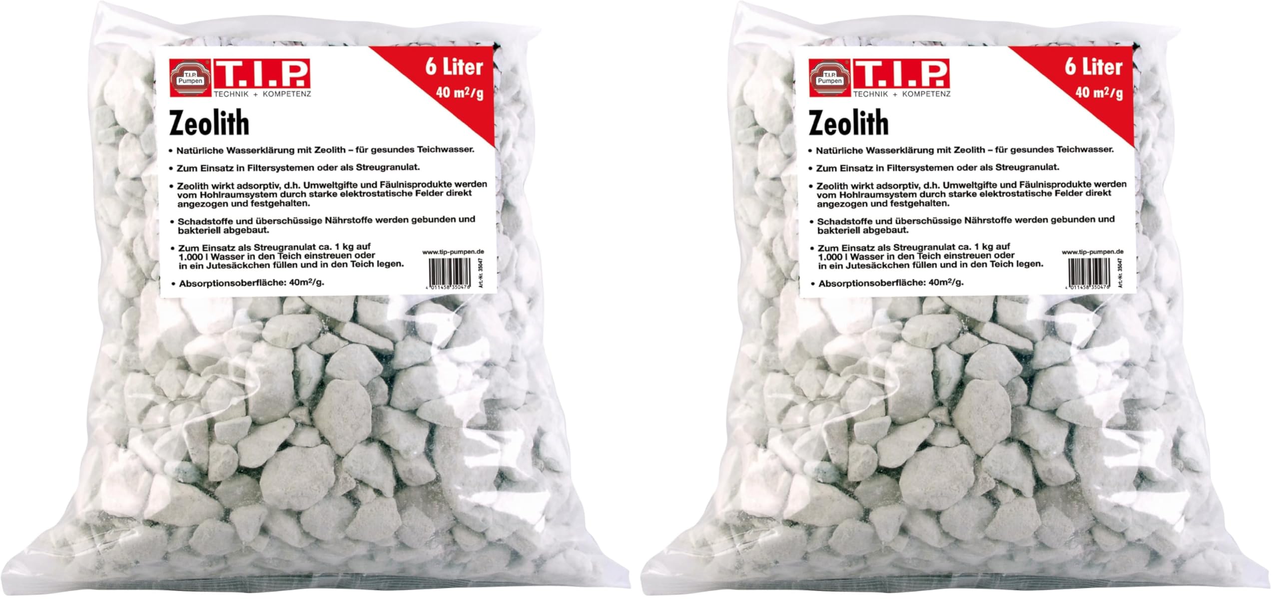 T.I.P. Zeolith Teichpflegemittel 6L Beutel - Natürliche Wasserfilterung & Teichpflege - Ideal für Klarheit & Gesundheit im Teich 35047 (Packung mit 2)
