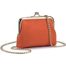 Cute Small Coin Purse & Credit Card Holder for Women Fashion Crossbody Chain Wallet Leather Coin Pouch Change Purse for Cash Key Orange