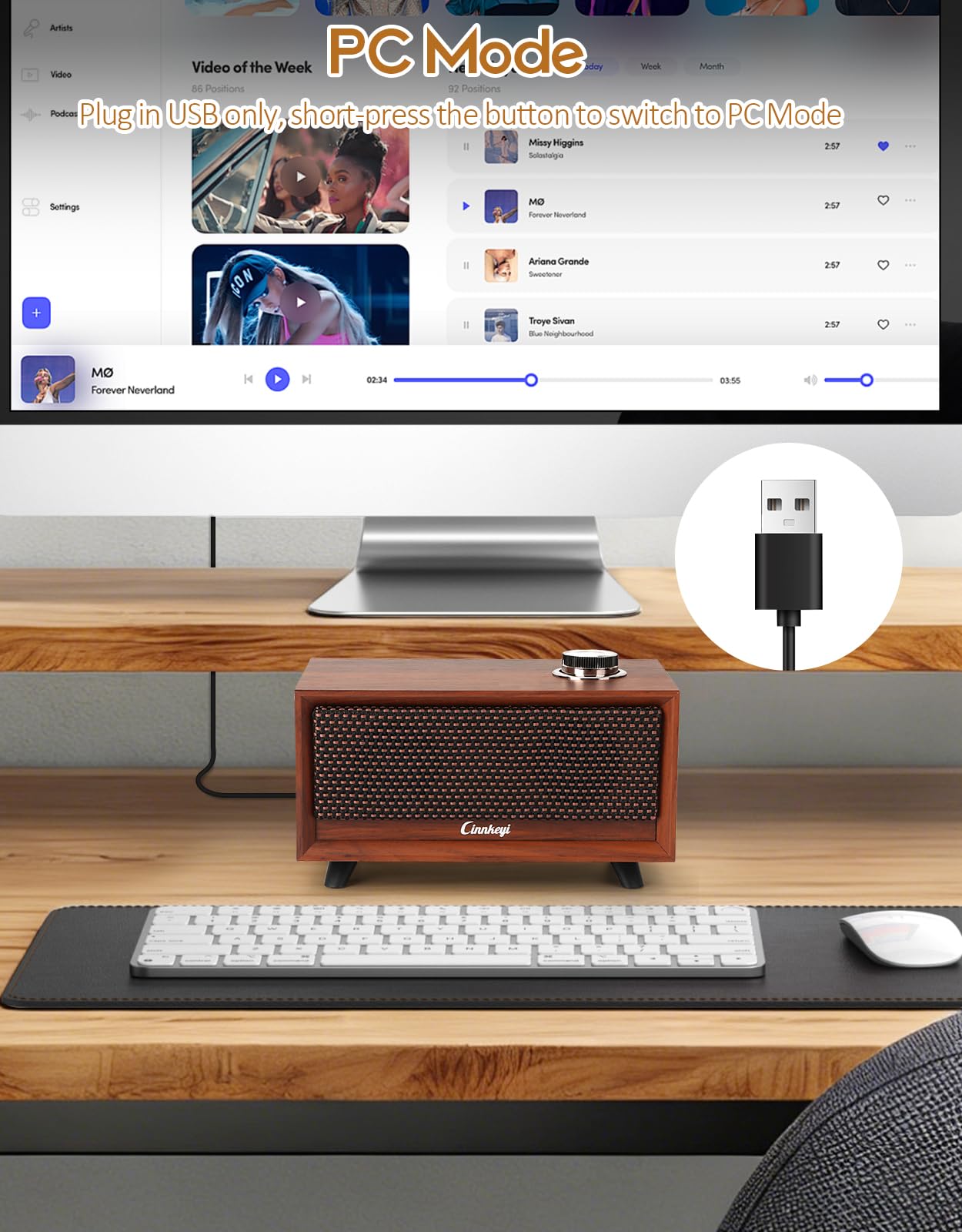 PC Soundbar 2.0 Haut-parleurs d'ordinateur avec Bluetooth 5.3, son stéréo 12 W, entrée auxiliaire 3,5 mm et USB, design compact pour ordinateur portable de bureau