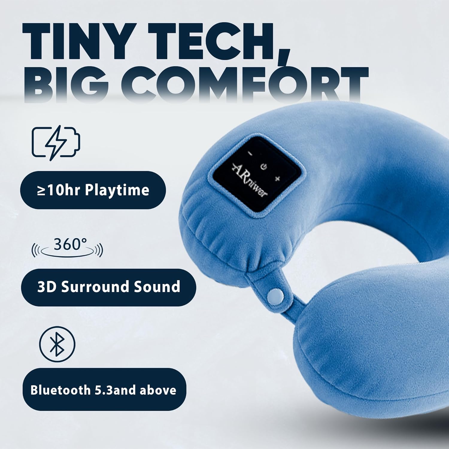 Bluetooth Music U Shaped Neck Pillow Wireless Bluetooth Speaker Memory Foam Suitable Airplane,Bus,Train,Car,Office,and Outdoor Camping The Best Travel Essentials. (Light Blue)