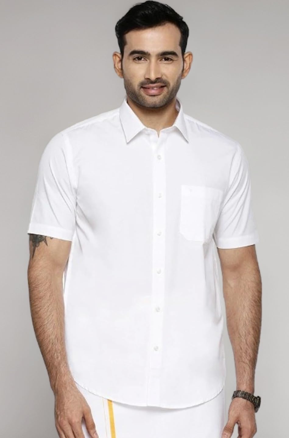 Men White Half Sleeve Shirt Crafted For Comfort| Durability| And Timeless Everyday Style