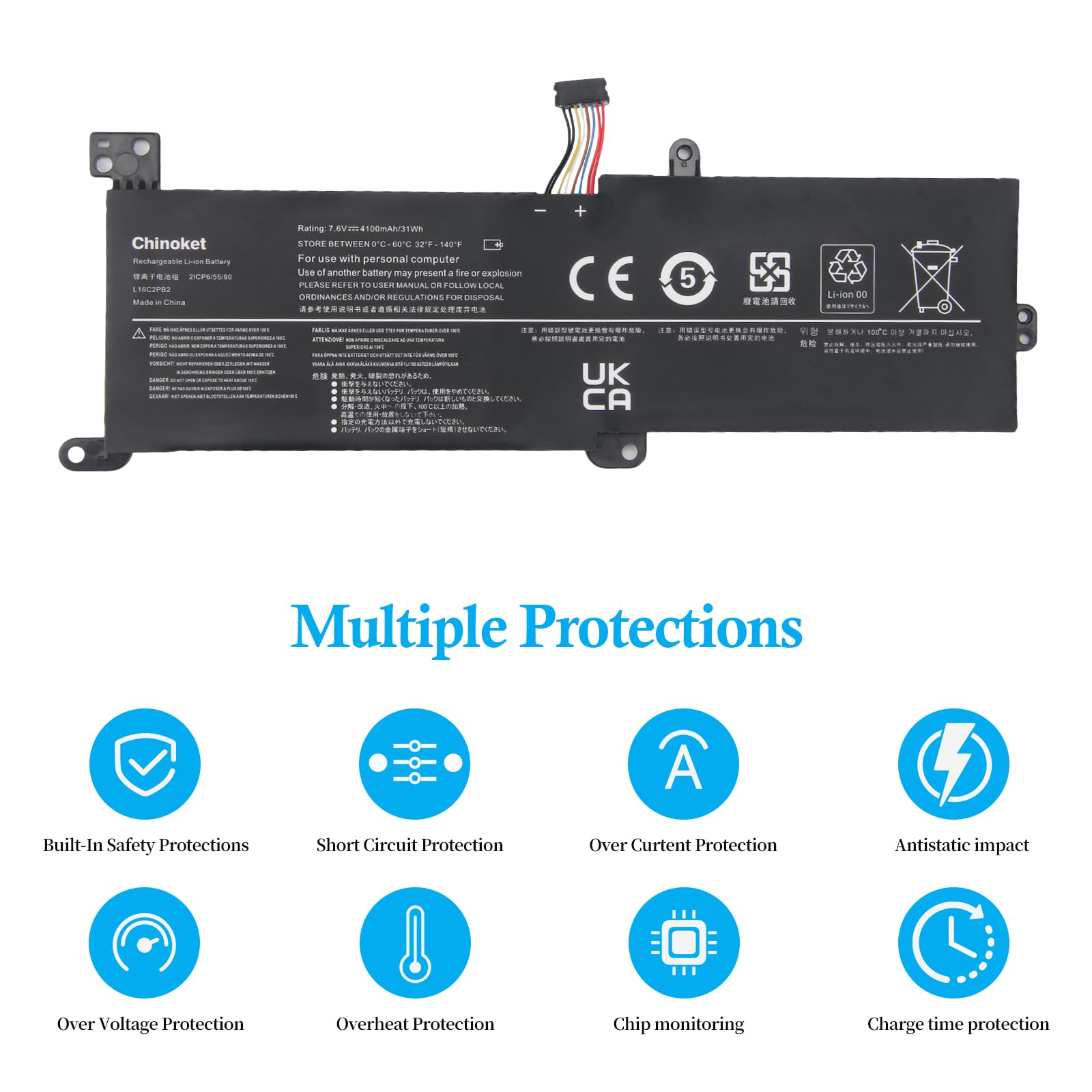 31Wh/4100mAh L16C2PB2 L16M2PB1 Batería para IdeaPad 320-15AST 320-15ABR 330-15IKB 330-15AST 320-14AST 320-14IKB 320-17IKB 330-14AST L16M2PB2 L16L2PB2 L16L2PB1 L16L2PB3 L16C2PB1 L17L2PF1