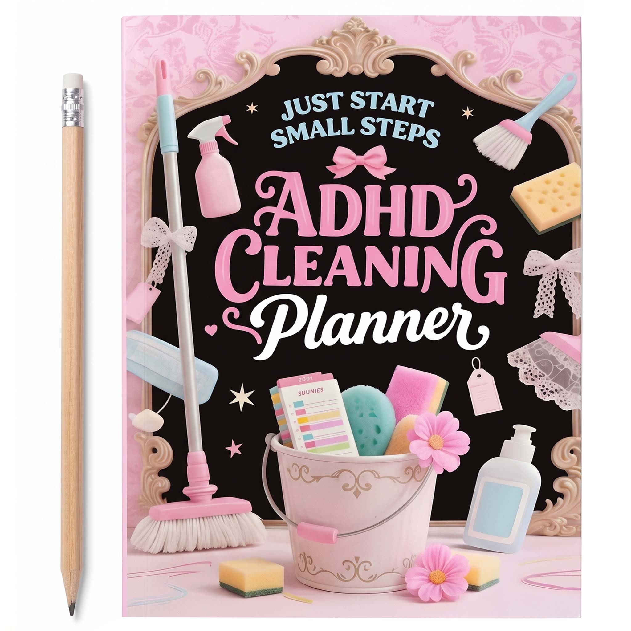 ADHD Cleaning Planner and Organiser with Pencil, Undated Spiral Bound Daily Weekly Schedule Checklist, Visual Progress Tracker, Habit Journal for Home Organisation, Large Flexible Notes Space