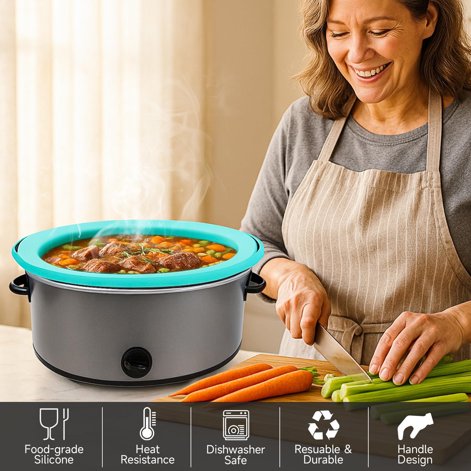  Silicone Crock Pot Liners for 6-8 Quart Slow Cooker, Grey-Mint thumbnail