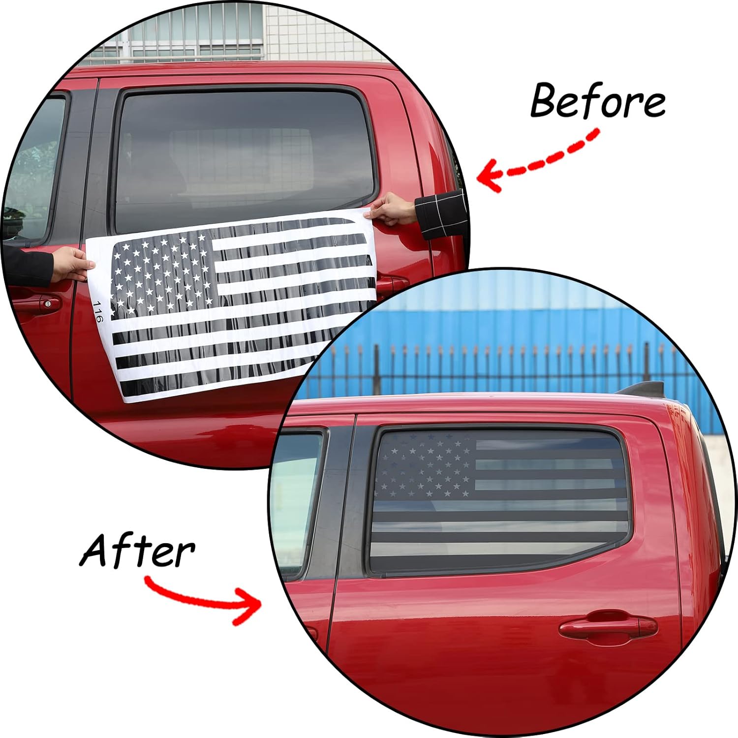 Car PVC Rear Side Window American Flag Decals,Compatible with Toyota Tacoma 2011 2012 2013 2014 2015,Outside Rear Side Window Decoration Sticker,Black,2 PCS (Black US Flage)