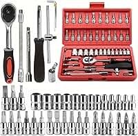 Kit Ferramentas 46 Peças com Chave Catraca 1/4", Soquetes Métricos Allen e Torx, Barra Extensora, Aço Cromo Vanádio – Maleta Compacta para Reparos Automotivos, Oficina e Uso Doméstico - Premium