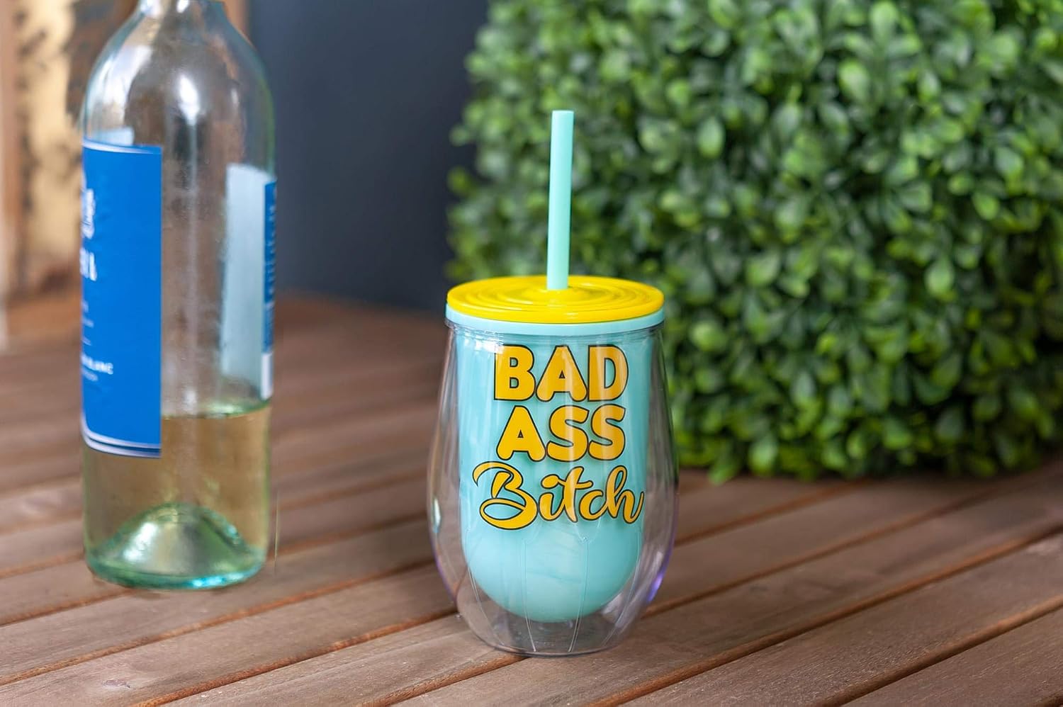 Toynk Bad Ass Bitch Reusable Plastic Wine Carnival Cup With Lid & Straw | Double-Insulated Tumbler Cup Perfect For Bachelorette Parties | Holds 12 Ounces
