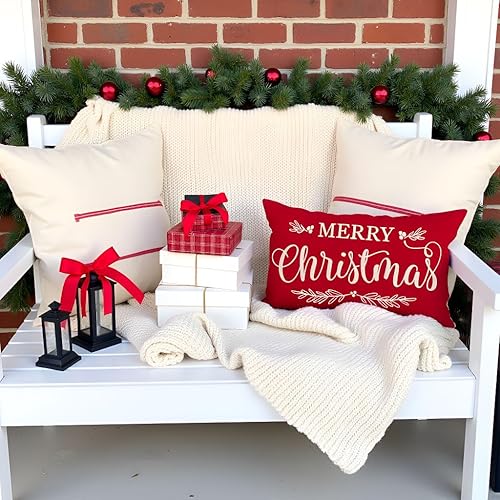 Miniatura 10 de PANDICORN Fundas de almohada de Feliz Navidad de 12 x 20 pulgadas, decoraciones navideñas de granja, almohadas lumbares de Navidad, fundas de