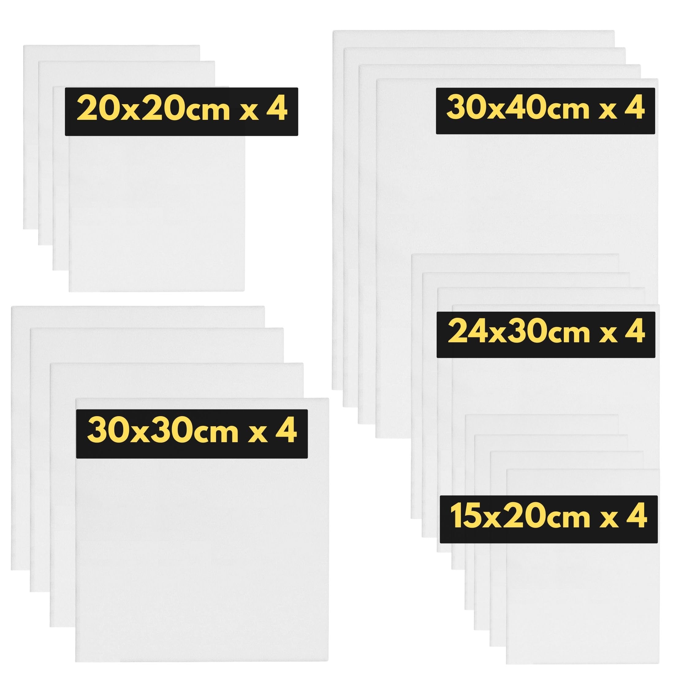 Lot De 20 Toiles Coton Pour Peinture - Tailles Assorties 15x20 à 30x40 Cm, 280 G/m², Triple Apprêté | Pour Acrylique Et Huile