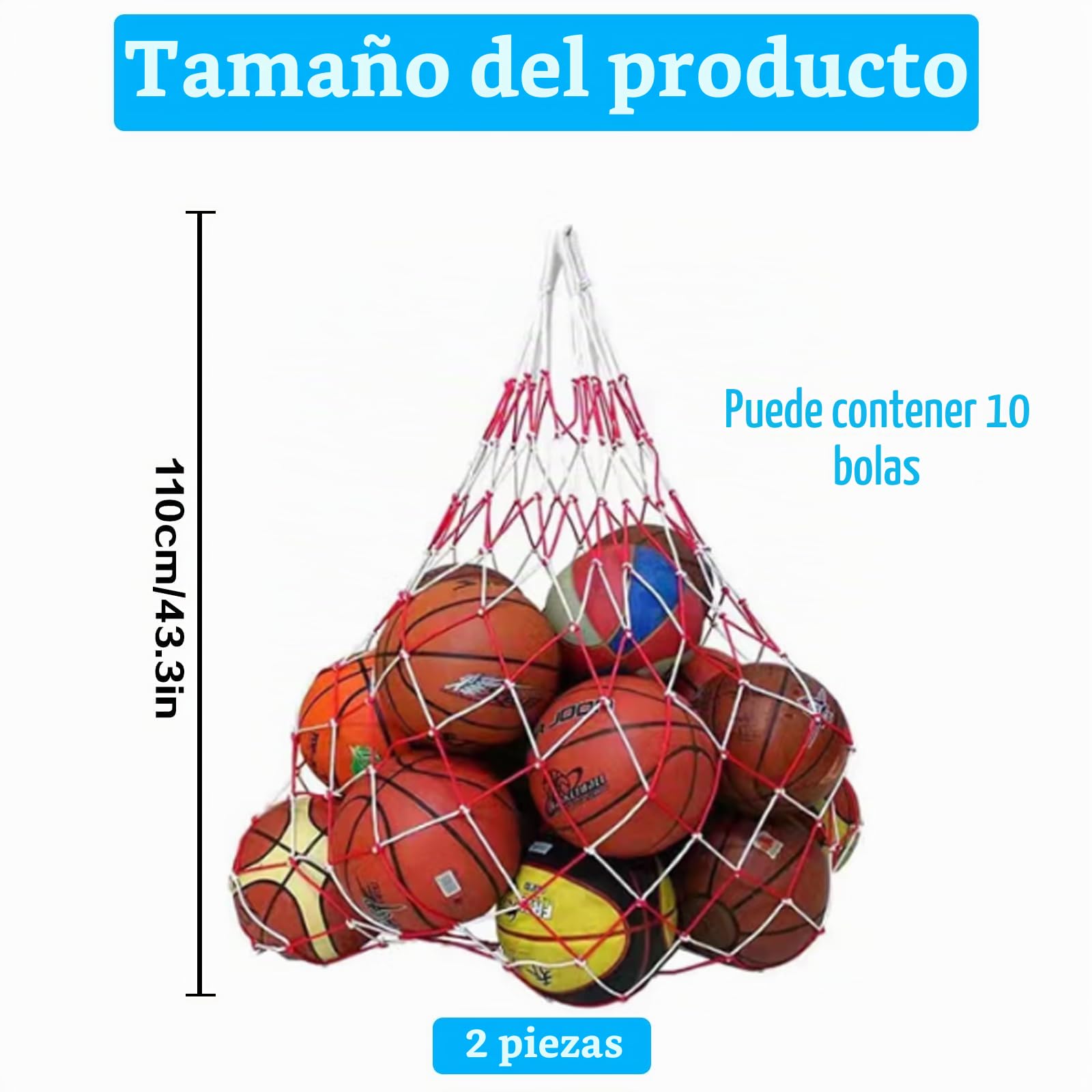 2 bolsas de red para baloncesto y fútbol, bolsa de malla portátil de nylon, multiusos para voleibol, fútbol