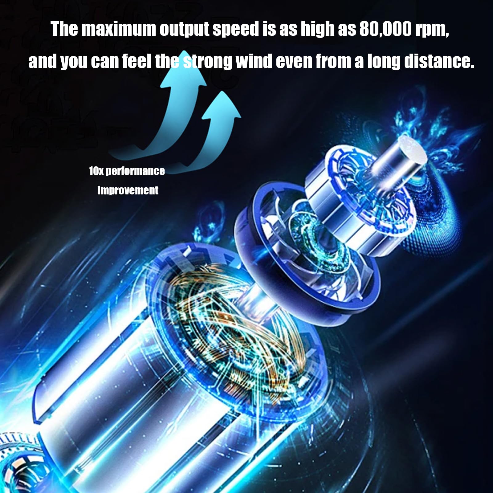 Mini ventilador de turbina de mano sin escobillas de 80000 rpm de alta velocidad 14 m/s, ventilador portátil para limpieza y actividades al aire libre, azul, 4500 mAh