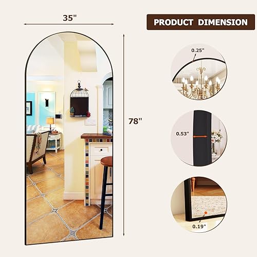 Miniatura 5 de Espejo arqueado de longitud completa, espejo arqueado de 36 x 78 pulgadas con soporte, espejo de pared para baño, vestidor, para colgar o