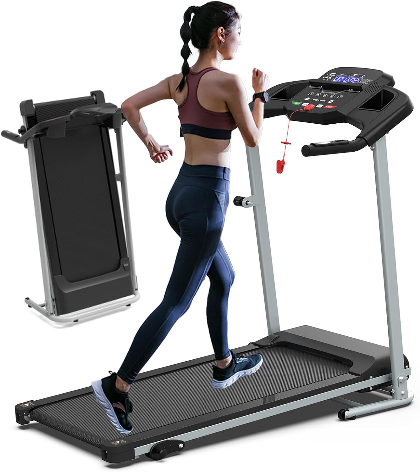 Home Foldable Treadmill with Incline, Compact Design Foldable Treadmills for Home, 2.5 HP Electric Treadmill with LED Display for Walking & Running & 265 LB Capacity MP3