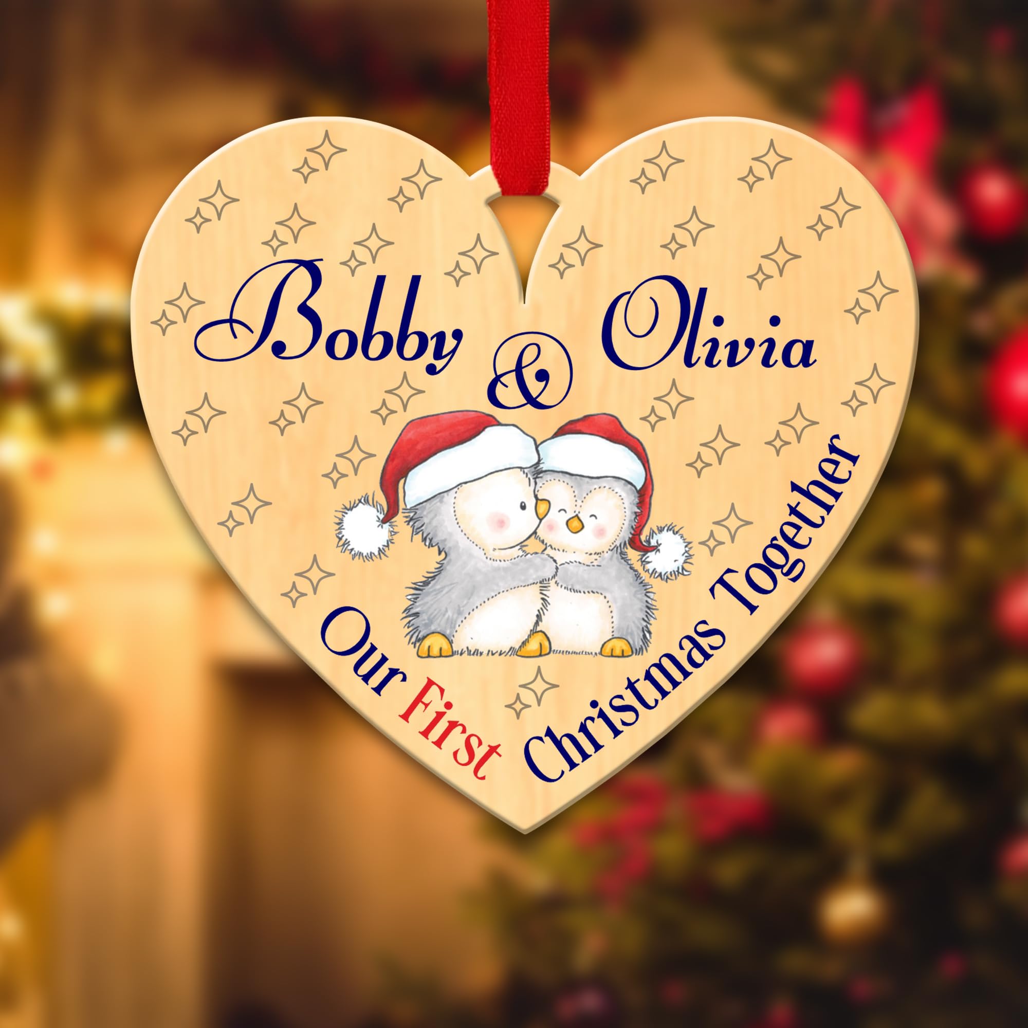 Kreatesquare Design-2 Personalised Christmas Tree Decorations Baubles For Couple's First Christmas Together With Custom Name | Acrylic Xmas Tree Decoration Hanging Ornaments | Personalised Bauble Gift For Xmas Decorations