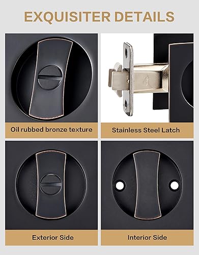 Miniatura 3 de Lethato Herrajes de bolsillo para puerta de bronce aceitado, cerradura de puerta de bolsillo, cerradura de privacidad de puerta de bolsillo