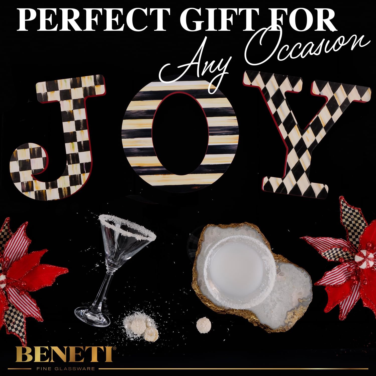 BENETI Tall Martini Glasses Set of 4 | Made in Europe | 11oz Long Stem Crystal Cocktail Bar Glasses | Perfect Wedding, Christmas, Holiday, or Birthday Gift for Men & Women of All Ages