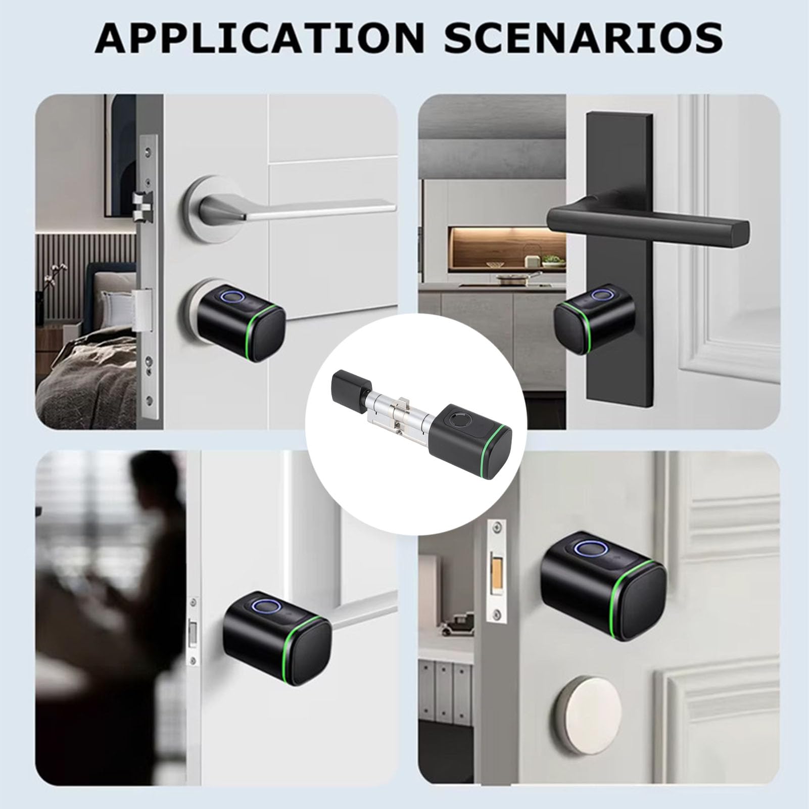 Pongnas Cilindro Smart Senza Chiave, Serratura Bluetooth con Memoria per | Accesso con App , Corpo in Lega di Alluminio e Ottone, per Porte 35-45 Mm, 2 Card e 2 Chiavi, IP5X Anti-spruzzi